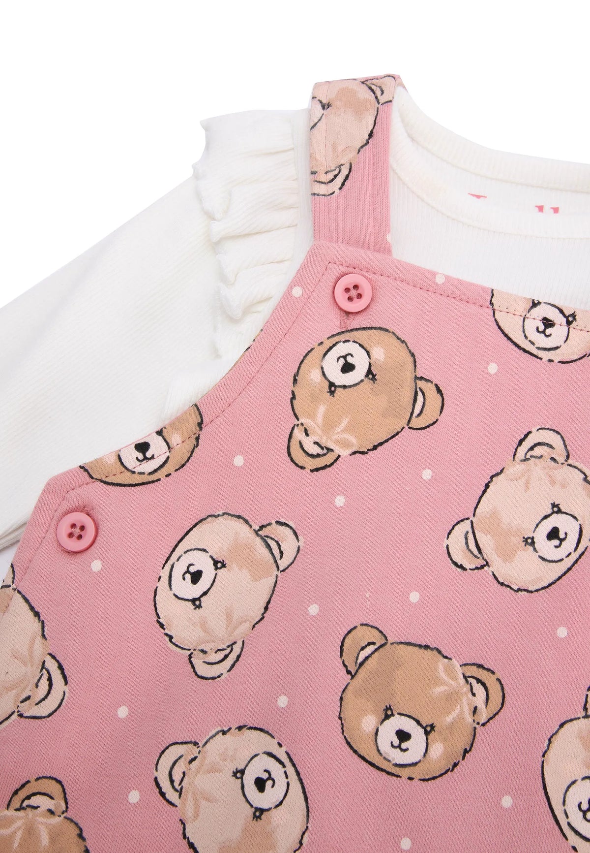 Baby Girls Pink Bear Dungaree & Frill Bodysuit Set