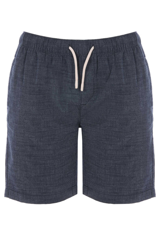Mens Navy Textured Cotton Drawstring Shorts