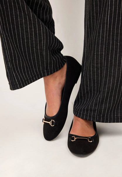 Womens Black Gold Snaffle Trim Ballet Pumps