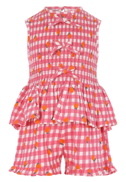 Younger Girls Pink Gingham Bow Top and Shorts Set