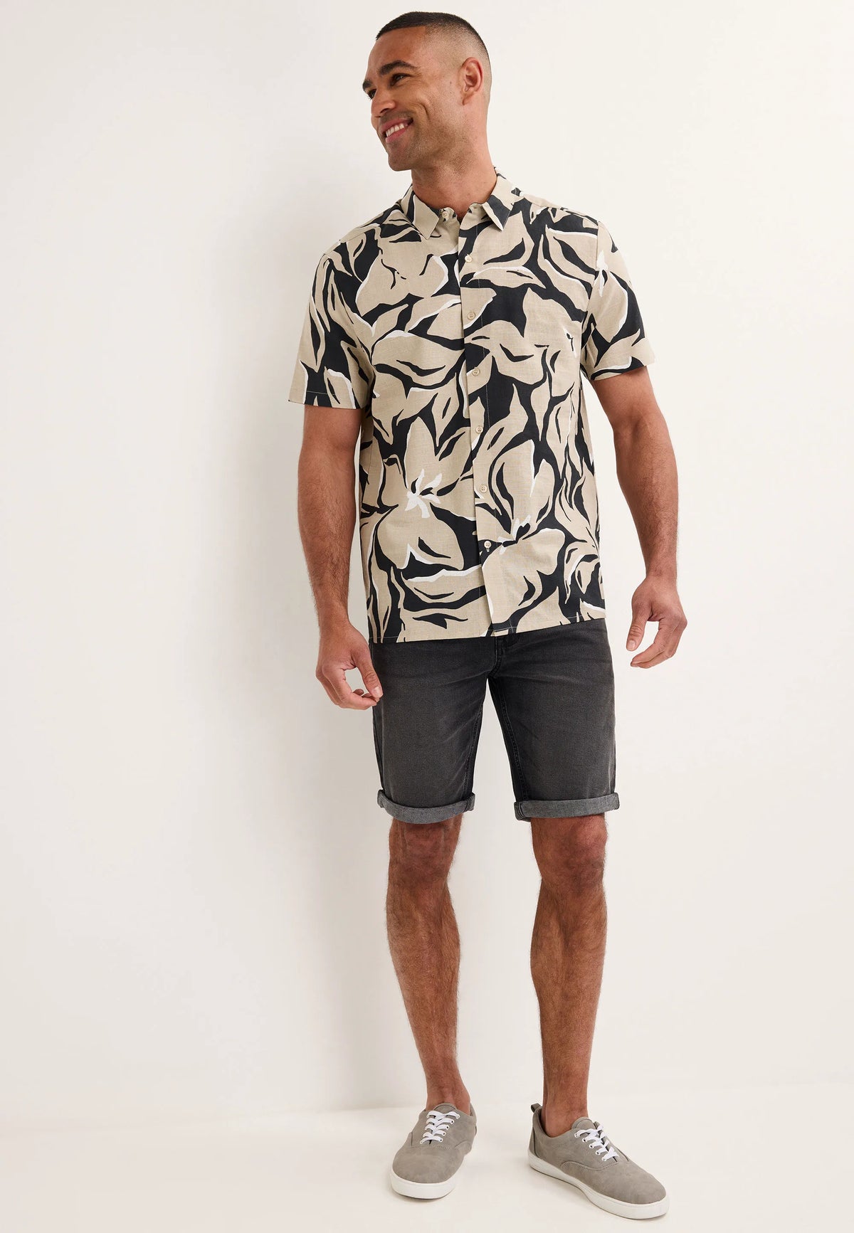 Mens Black Cotton Floral Print Shirt