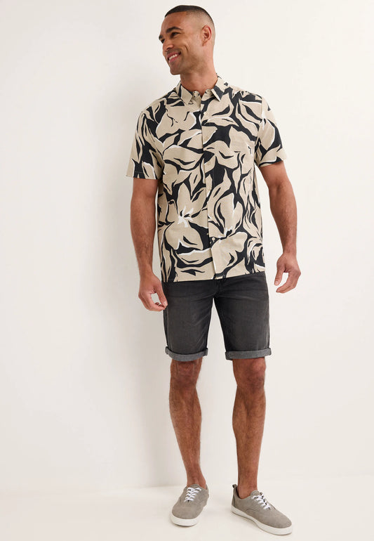 Mens Black Cotton Floral Print Shirt