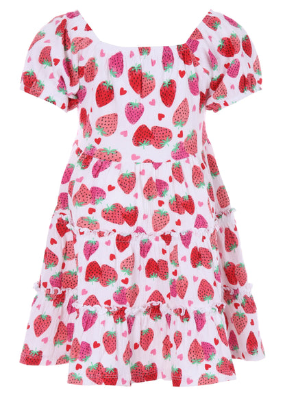 Younger Girls Red Strawberry Tiered Dress