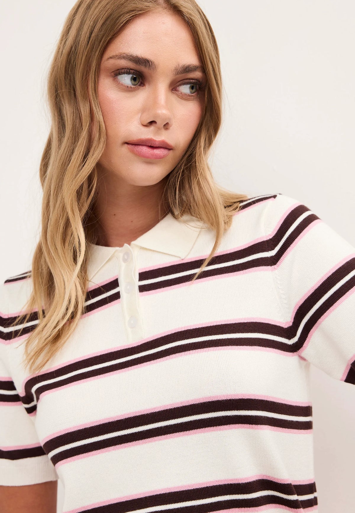 Womens Cream Stripe Collar Jumper
