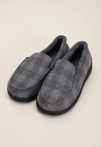 Mens Grey Check Closed Back Apron Slippers