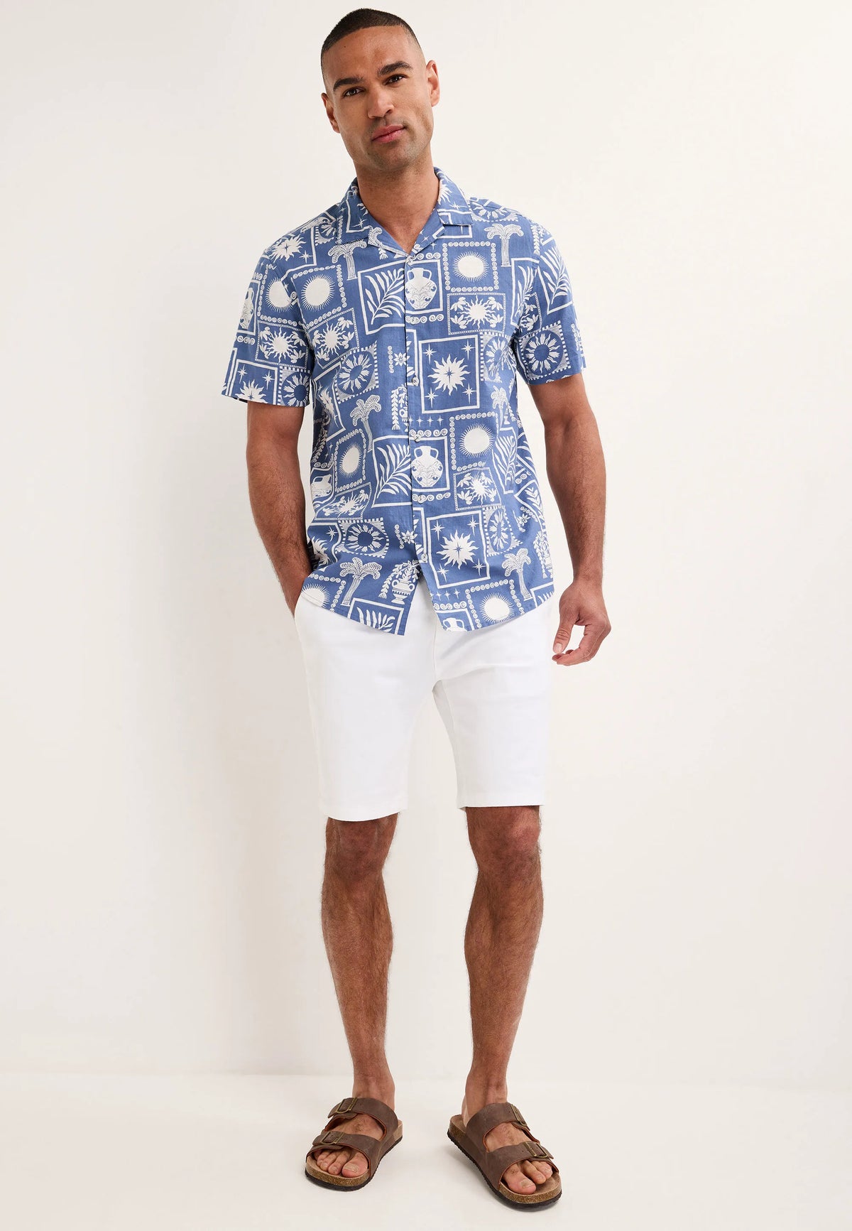 Mens Blue Tile Print Short Sleeve Shirt