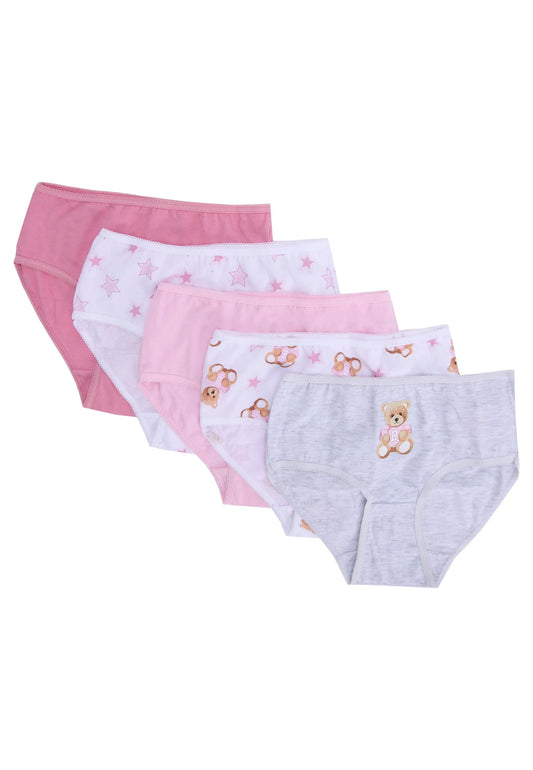 Younger Girls 5pk Pink Teddy Bear Briefs