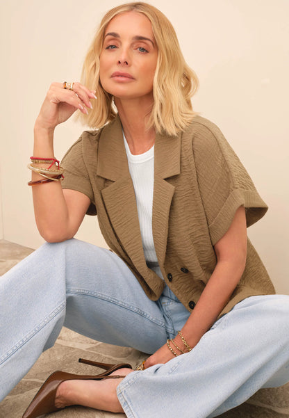 Womens Camel Button Revere Shirt