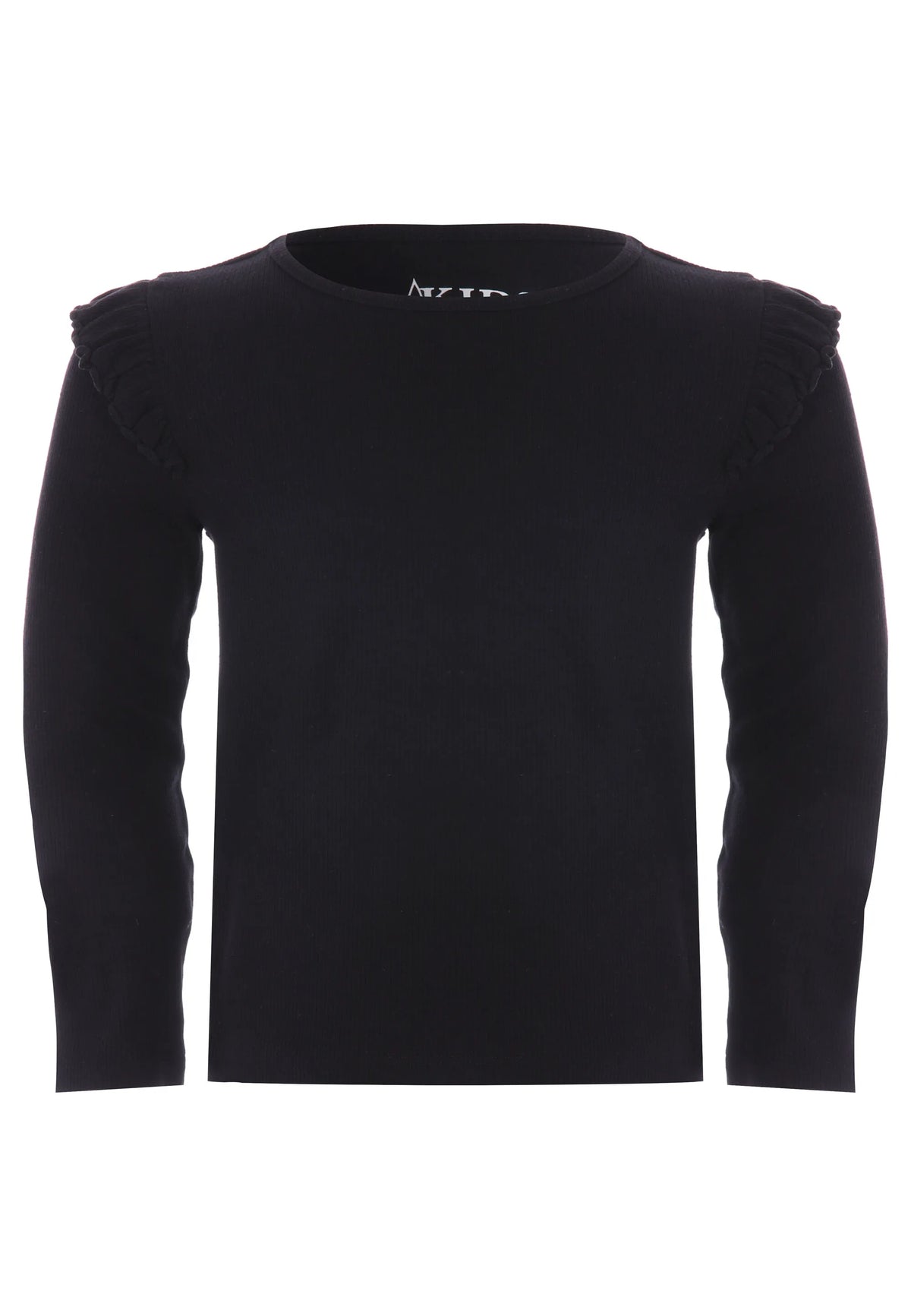 Younger Girls Black Frill Sleeve Top