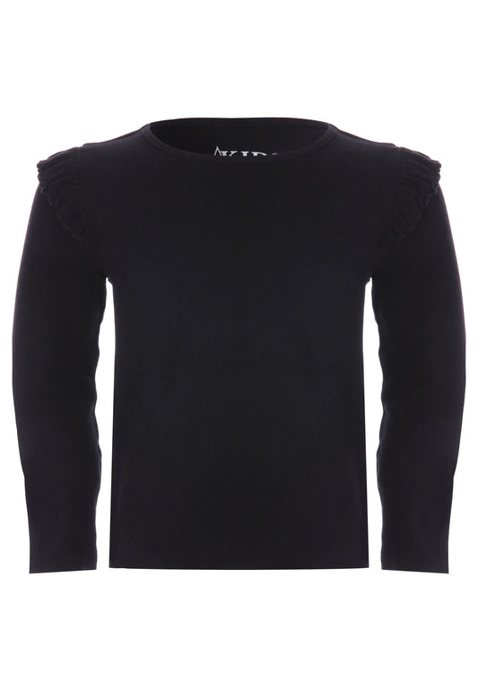 Younger Girls Black Frill Sleeve Top