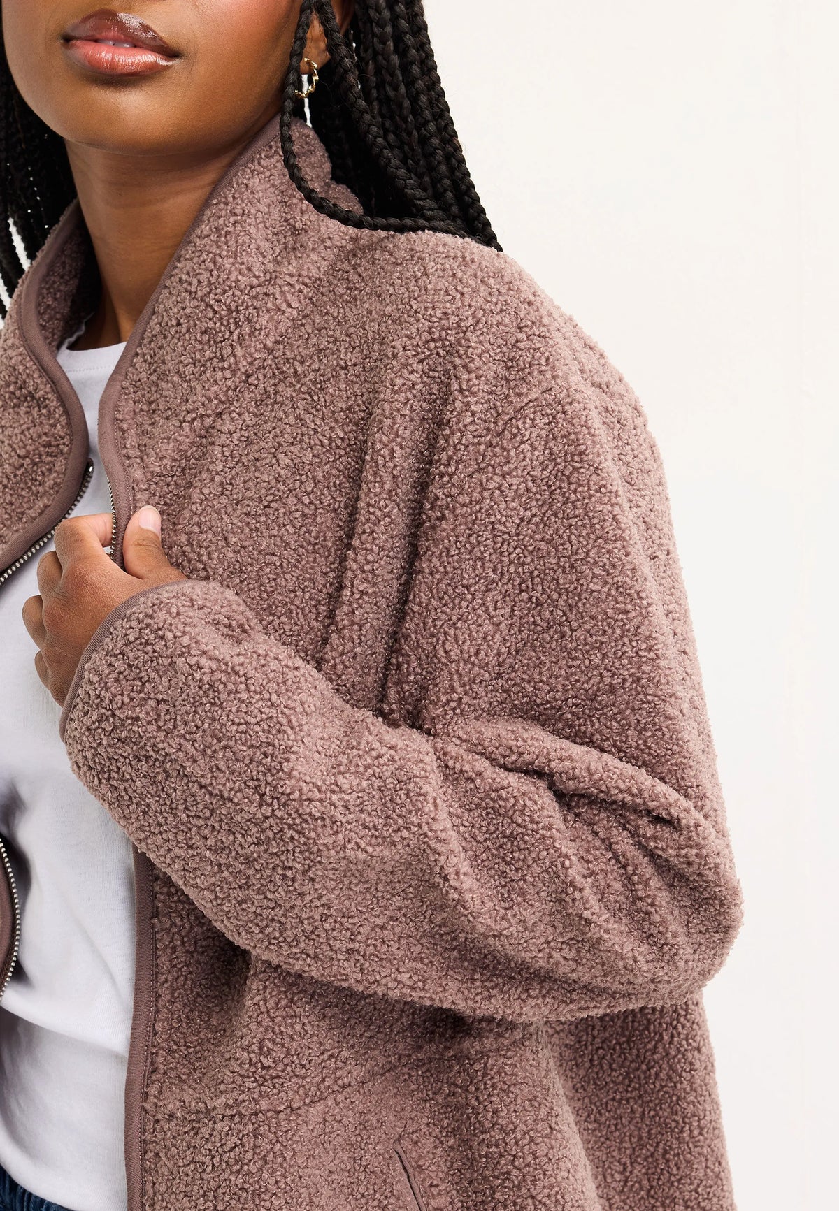 Womens Mocha Borg Fleece Jacket