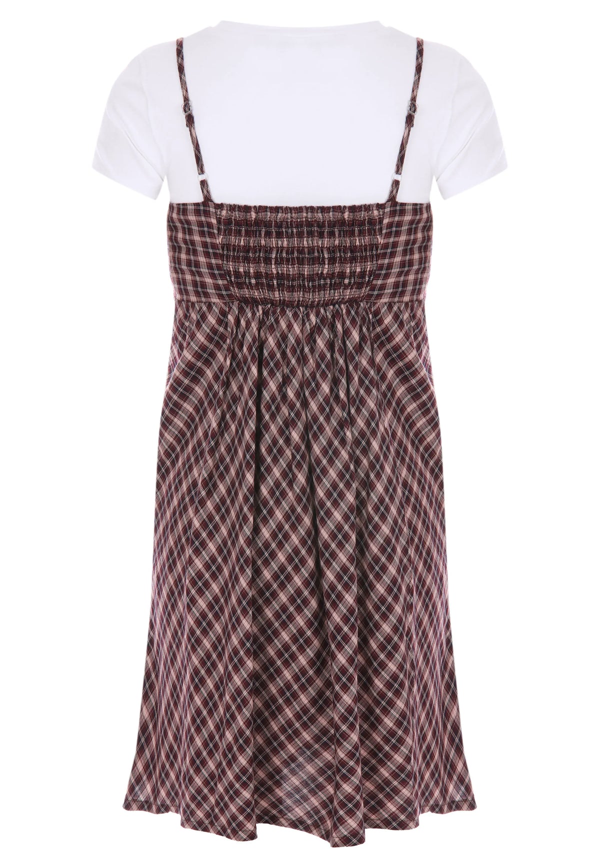 Older Girls Burgundy Check Dress & T-Shirt Set