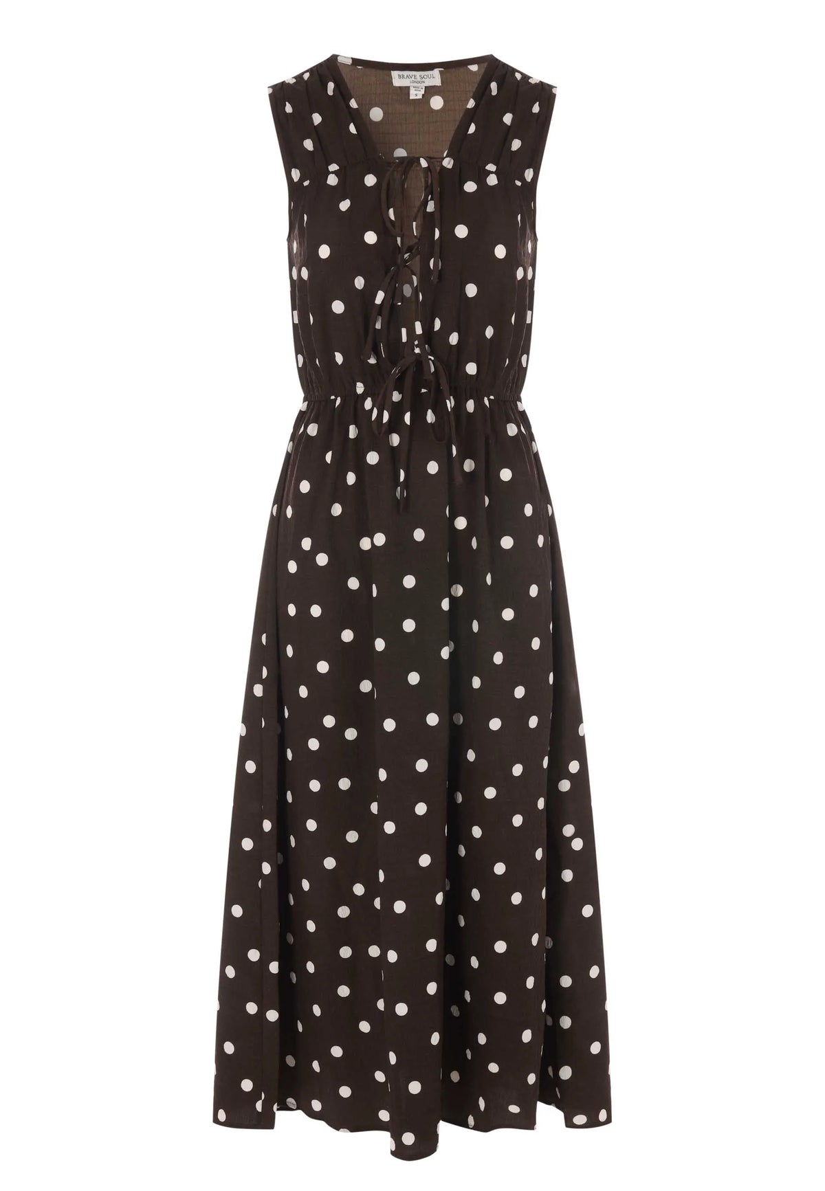 Womens Chocolate Polka Dot Tie Front Midi Dress
