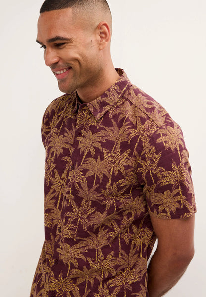 Mens Plum Palm Tree Short Sleeve Shirt