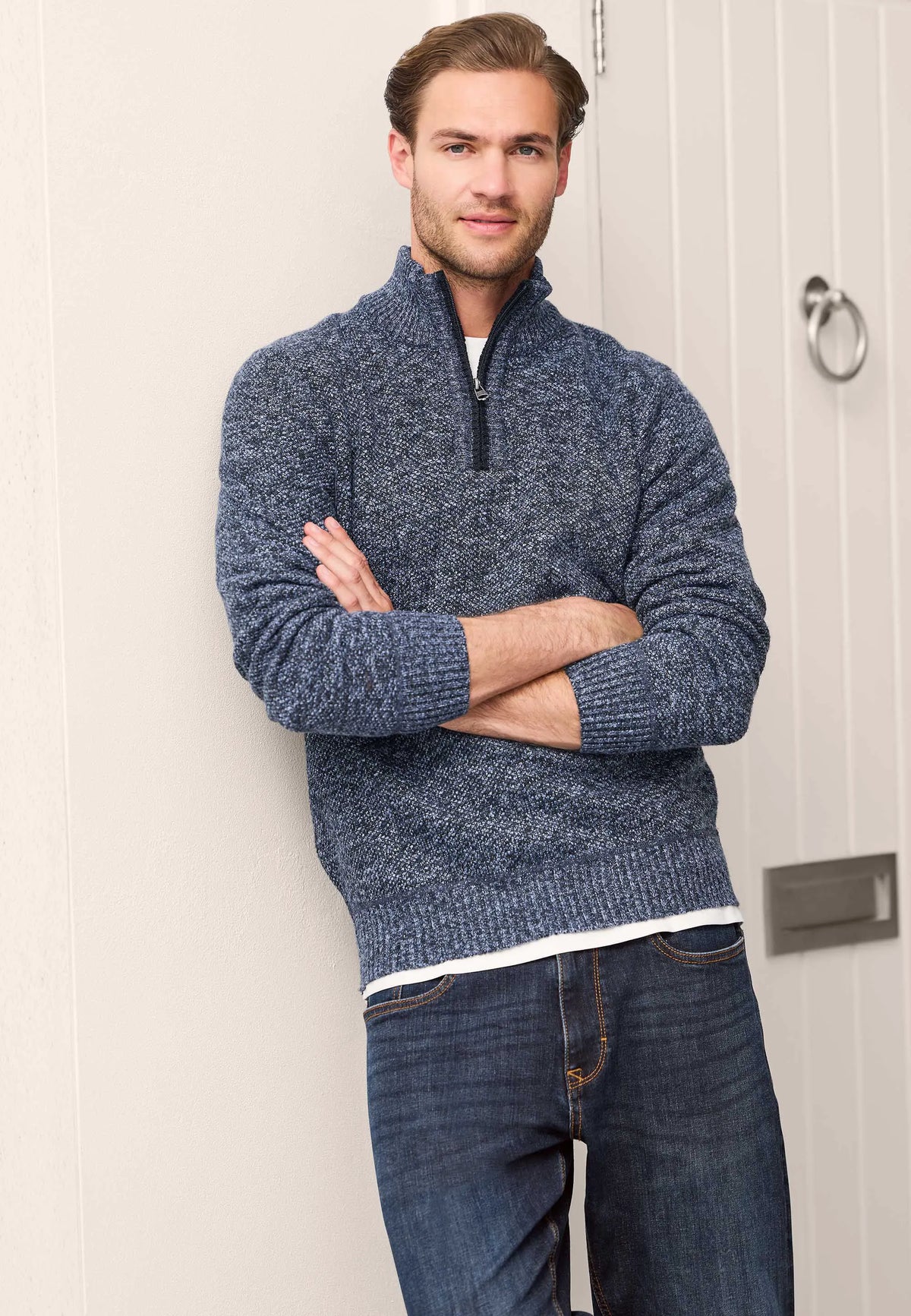 Mens Blue Sherpa Quarter Zip Jumper