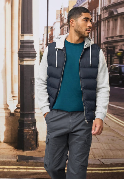 Mens Navy Gilet Hybrid Hooded Jacket