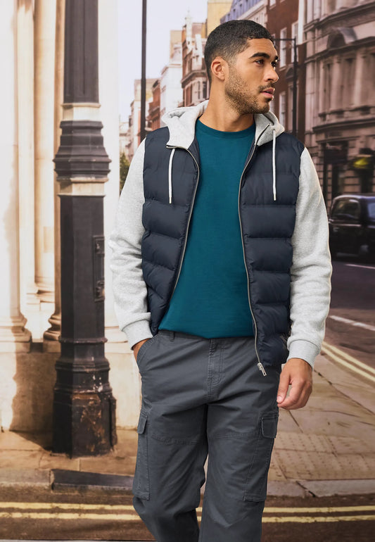 Mens Navy Gilet Hybrid Hooded Jacket