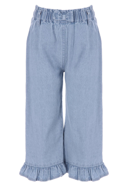 Younger Girls Blue Chambray Frill Hem Trousers