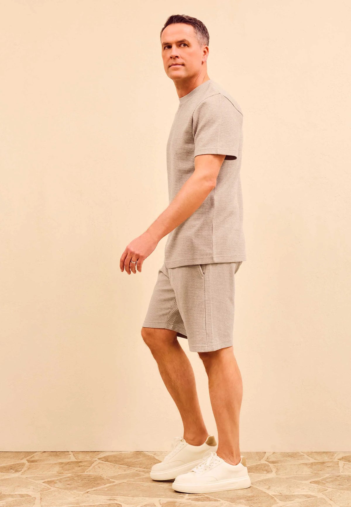 Mens Brown Waffle Texture Drawstring Shorts