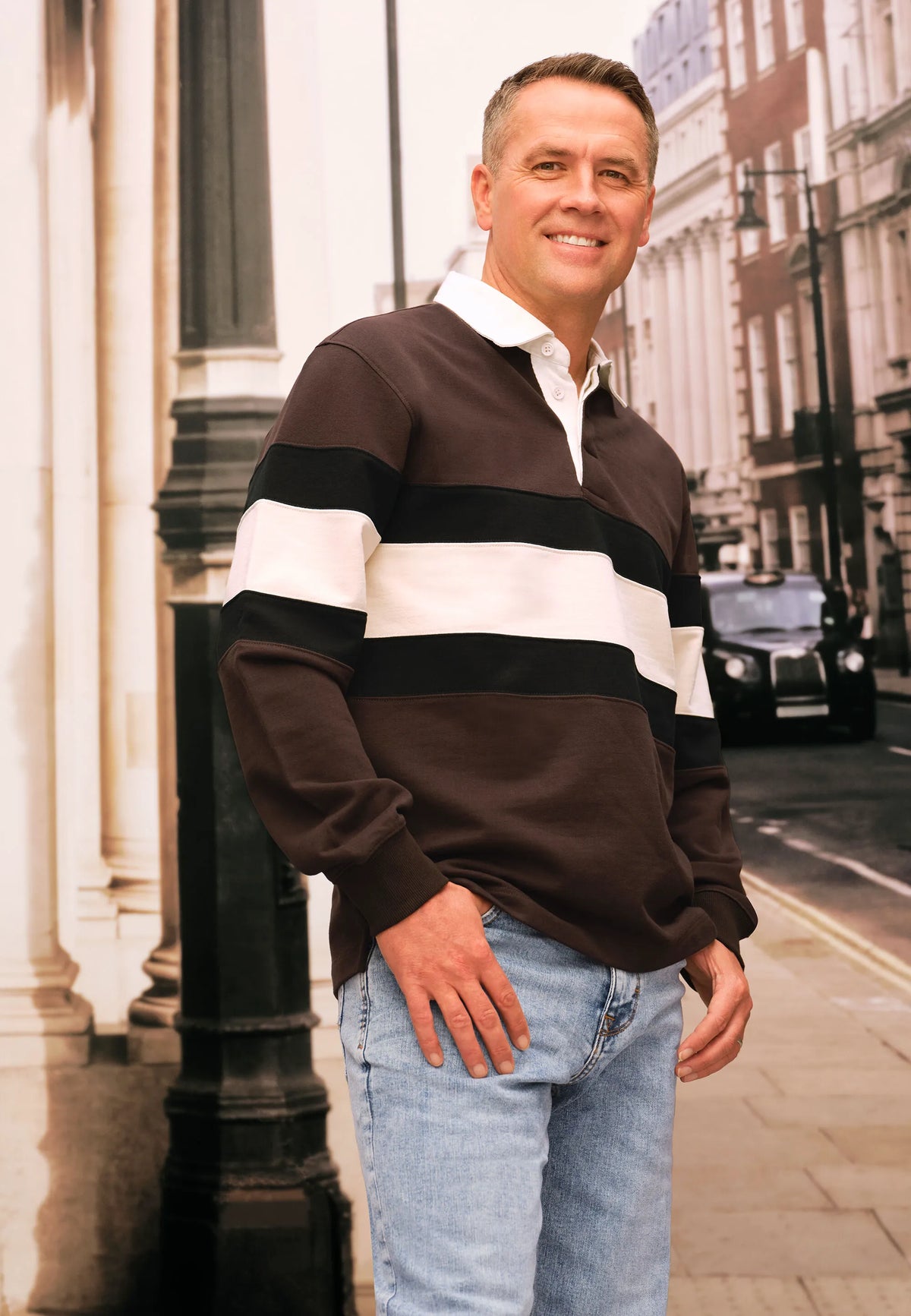 Mens Brown Stripe Rugby Sweatshirt