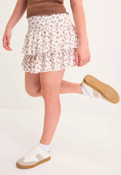 Older Girls White & Pink Floral  Ra-Ra Skirt