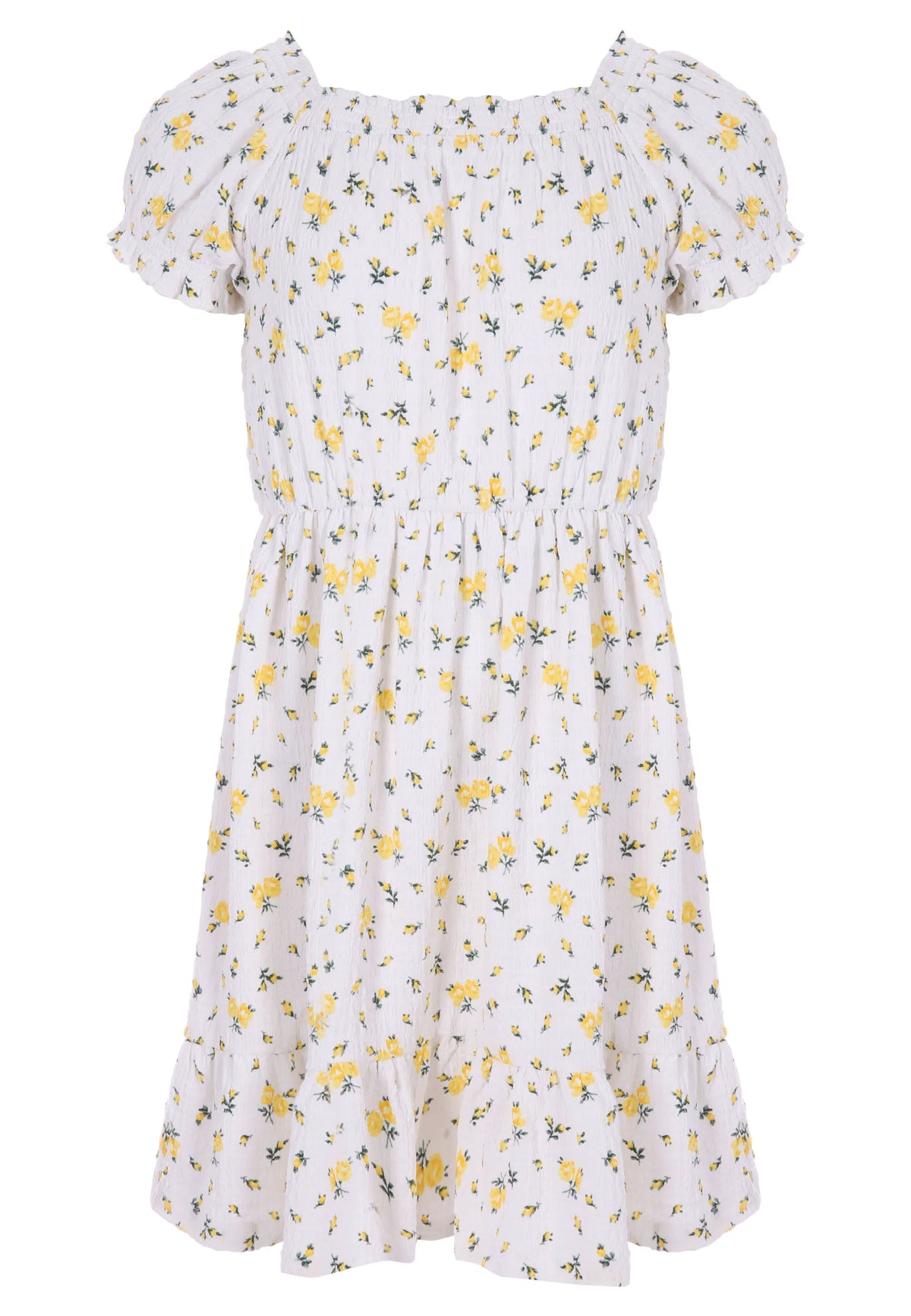 Older Girls White & Yellow Floral Dress