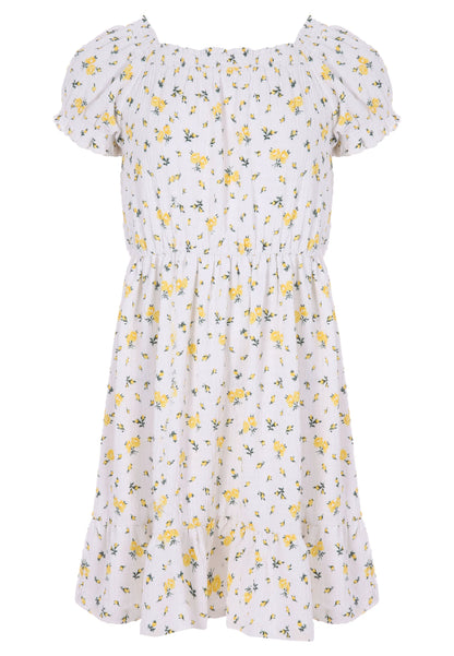 Older Girls White & Yellow Floral Dress