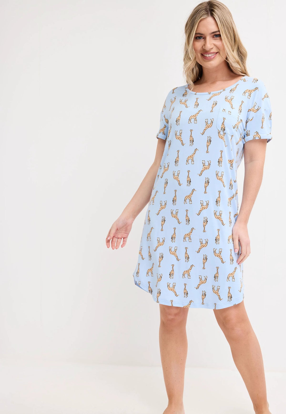 Womens Blue Giraffe Soft Touch Nightdress