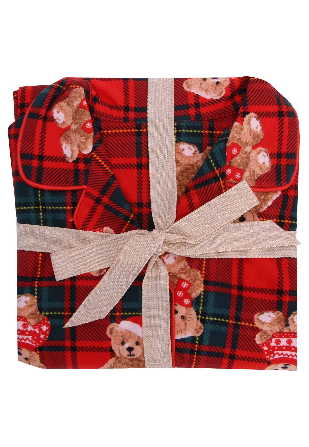 Girls Red Check Teddy Bear Family Pyjama Set