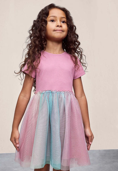 Younger Girls Pink Sparkle Mesh Skirt Dress