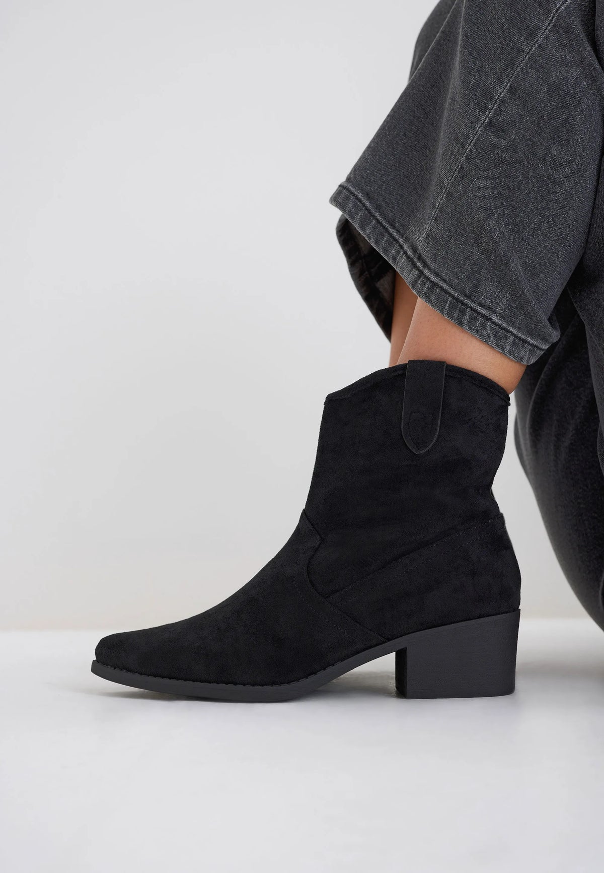 Womens Black Western Ankle Boots