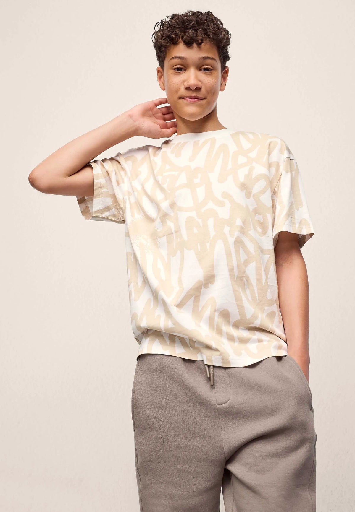Older Boys Ecru Graffiti Print T-Shirt