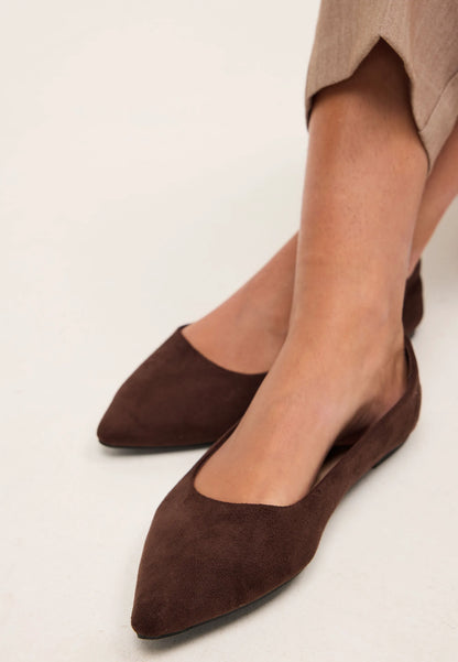 Womens Chocolate Brown Pointed Ballet Pump Shoes