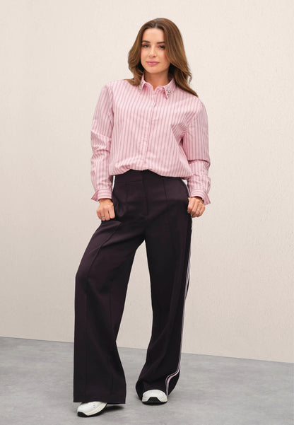 Womens Pink Stripe Diamante Tuck Hem Shirt