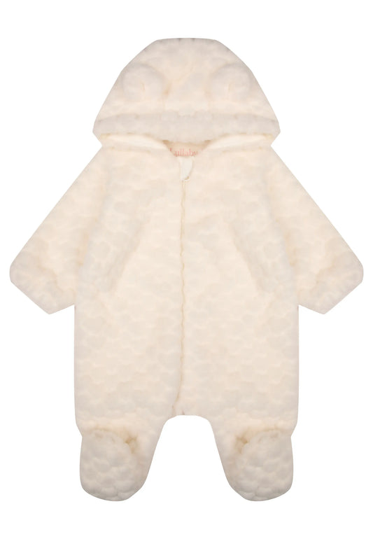 Baby Girls Cream Fluffy Heart Snowsuit