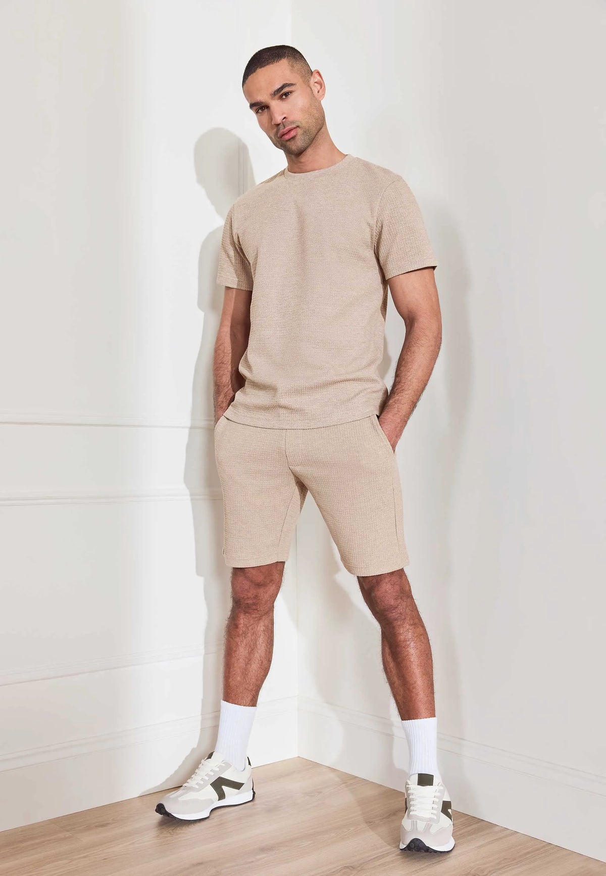 Mens Brown Waffle Texture Drawstring Shorts