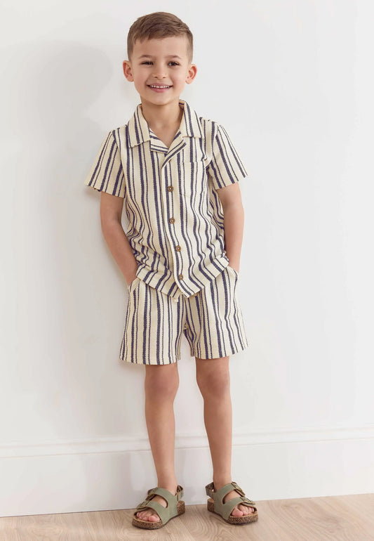 Younger Boys Ecru Stripe Shirt & Shorts Set