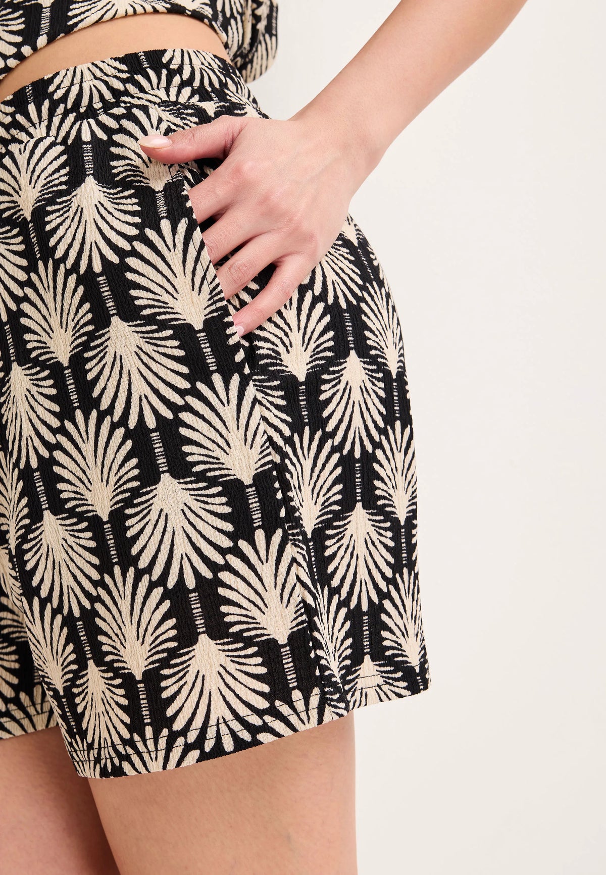 Womens Black Leaf Print Shorts
