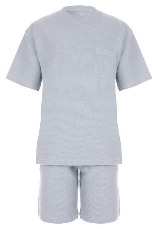 Older Boys Blue Textured T-Shirt & Shorts Set