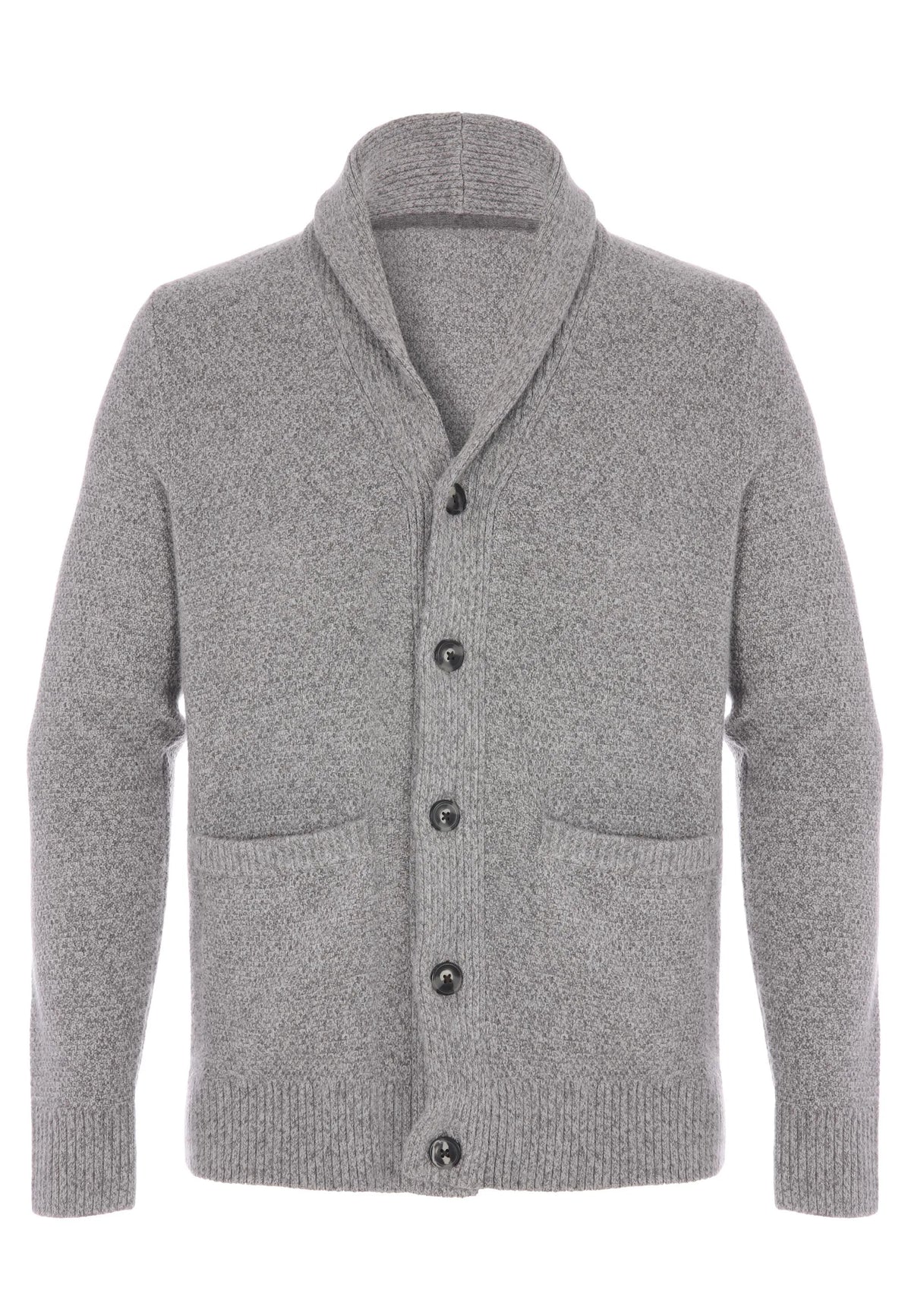 Mens Grey Shawl Collar Knit Cardigan