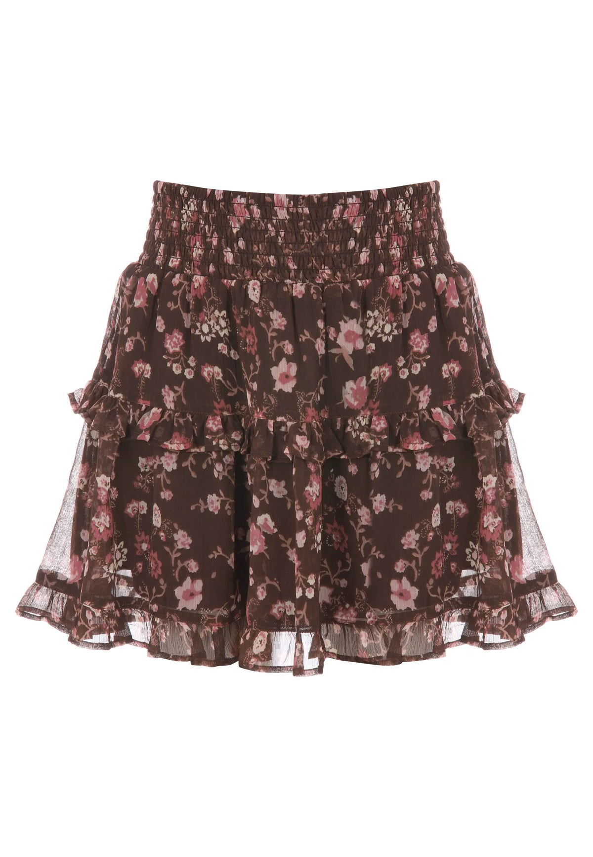 Older Girls Brown Floral Tiered Skirt
