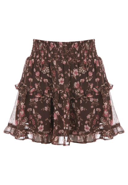 Older Girls Brown Floral Tiered Skirt