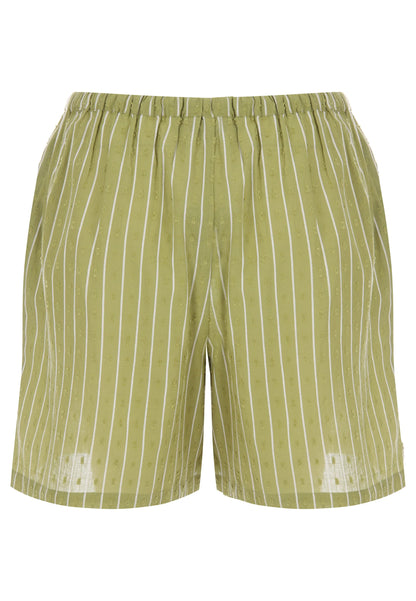 Womens Green Stripe Dobby Shorts