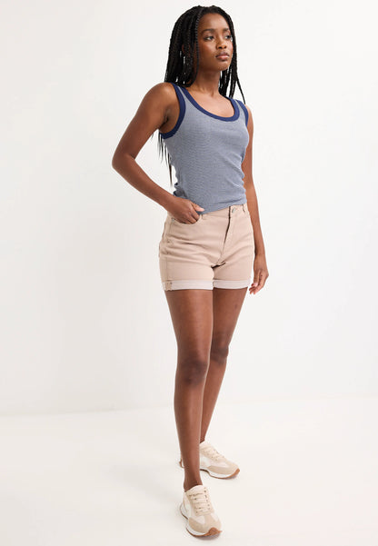 Womens Mocha Mid Length Denim Shorts