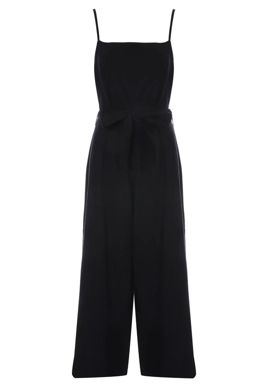 Womens Black Bow Detail Belted Jumpsuit