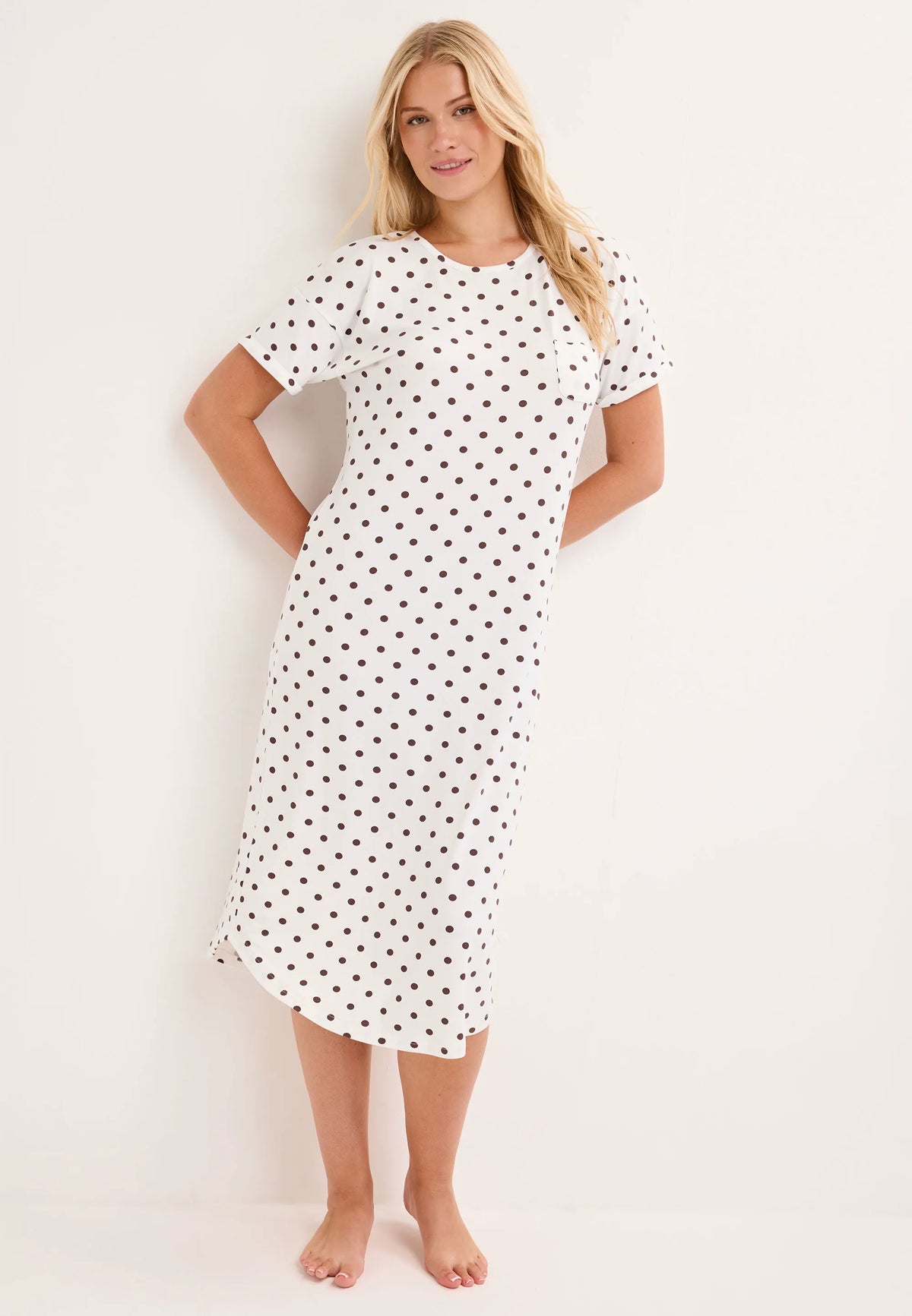 Womens Cream Polka Dot Long Nightdress