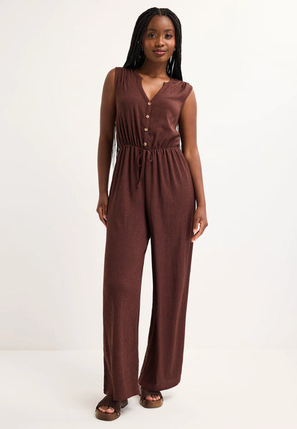 Womens Chocolate Brown V-Neck Jumpsuit