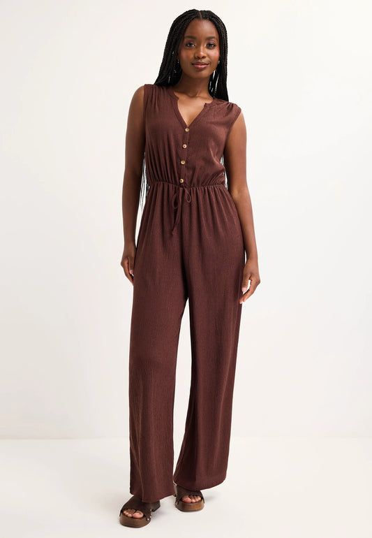 Womens Chocolate Brown V-Neck Jumpsuit