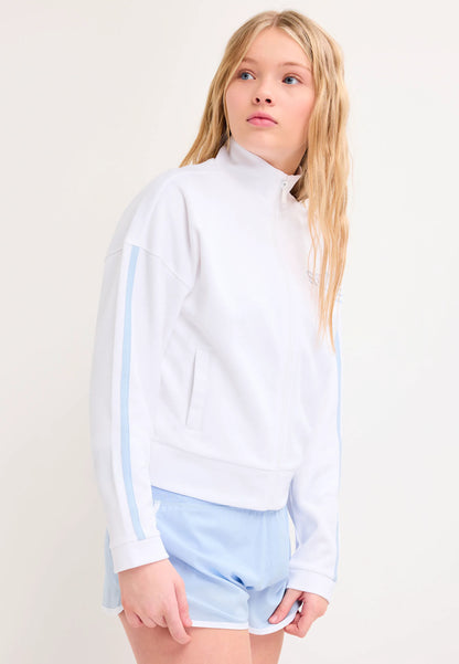 Older Girls White Side Stripe Zip Through Sweatshirt
