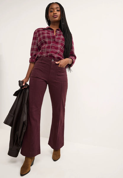 Womens Burgundy Check Shoulder Pad Shirt